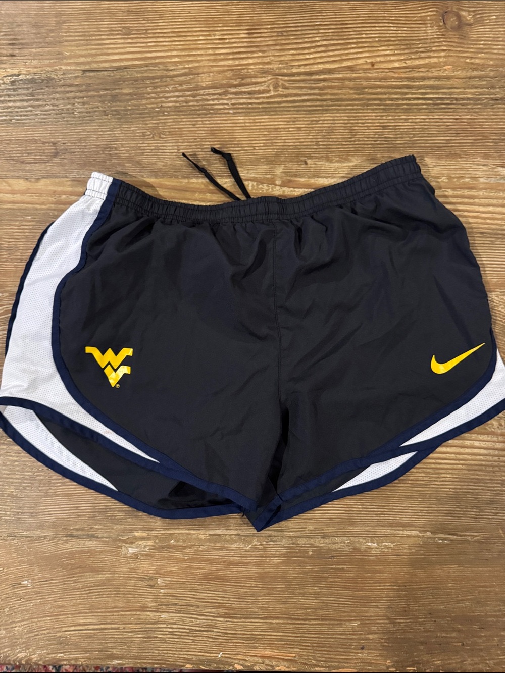 Nike Women's Navy Athletic Shorts West Virginia Yellow Logo